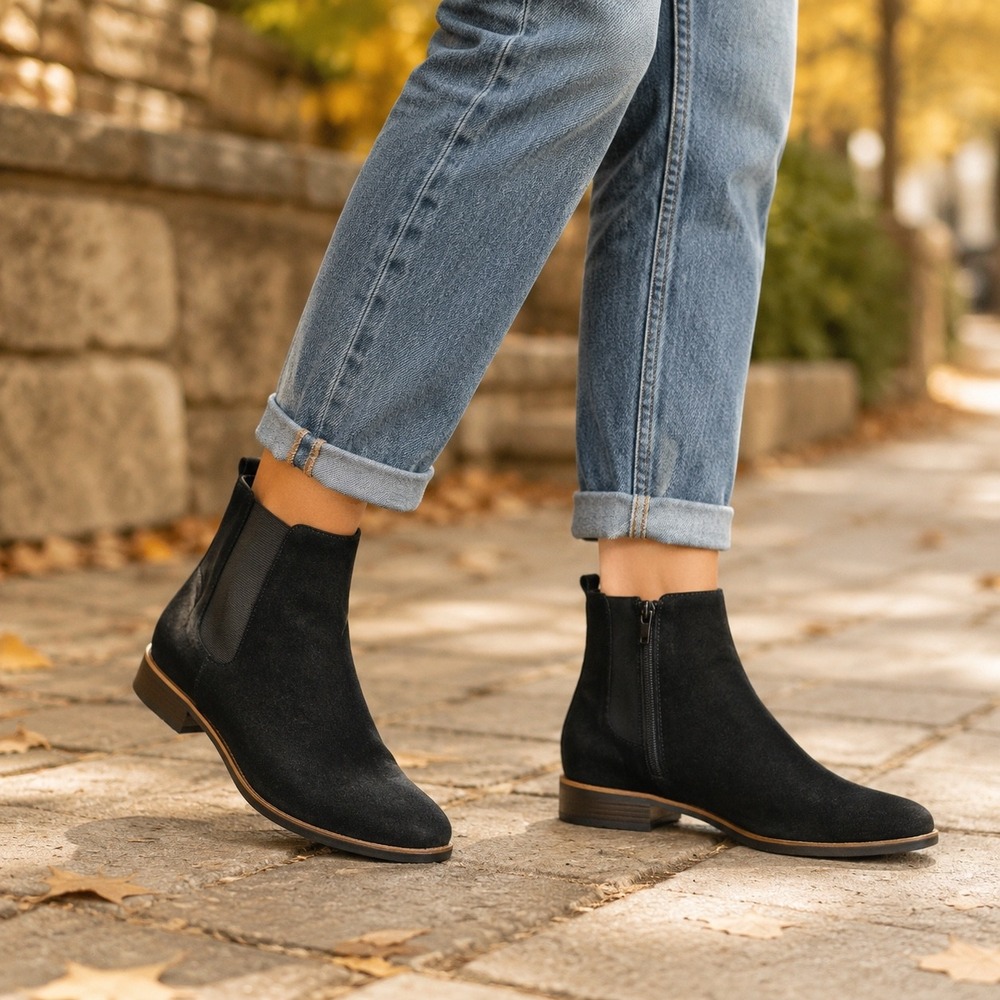 White Mountain Womens Black Suede Ankle Boots Side Zip Chelsea Bootie Size 10